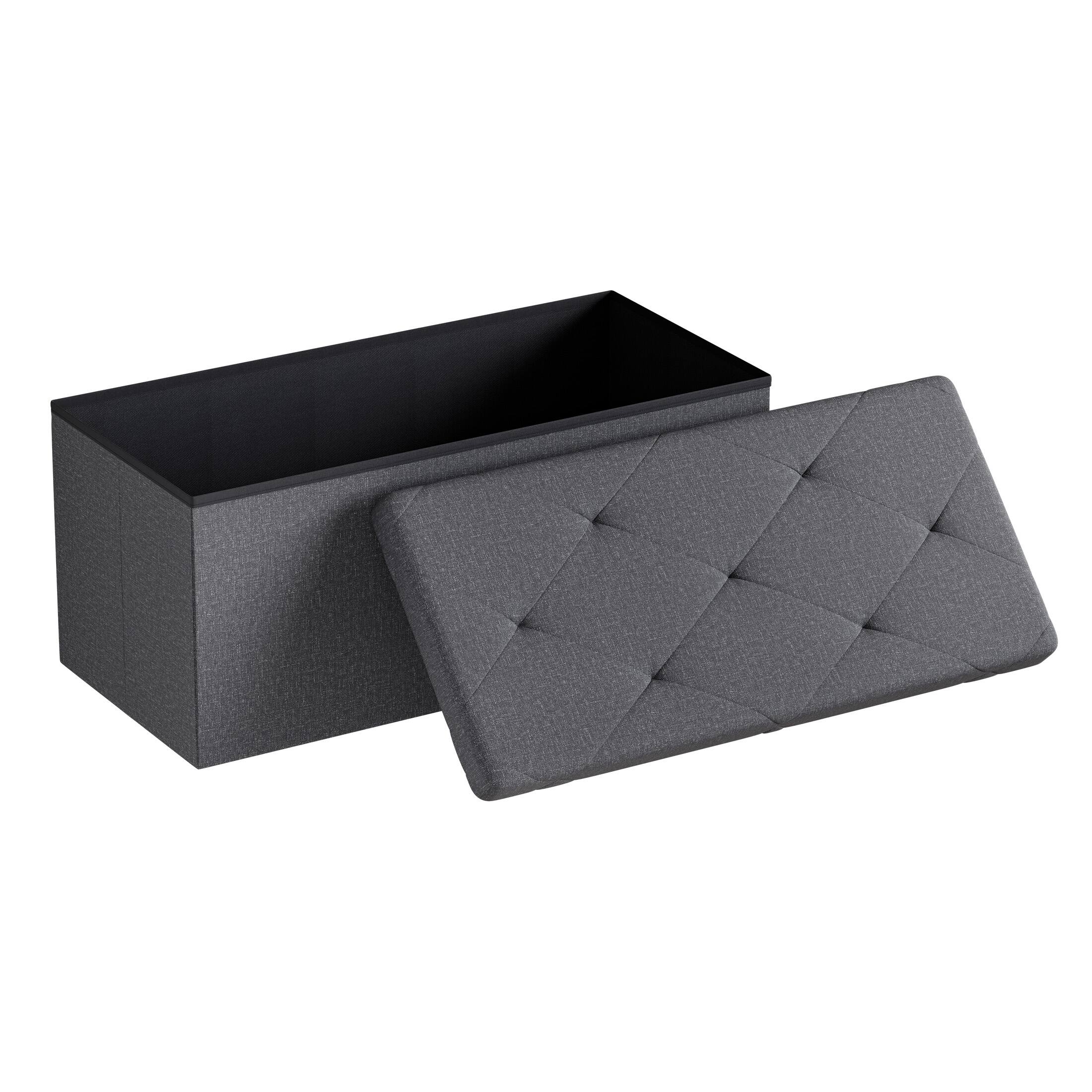 Front. Sweetcrispy - 30-in Foldable Storage Bench, Bedside Ottoman with Storage and Cushioned Seat, Linen Fabric Foot Rest Stool - Gray.