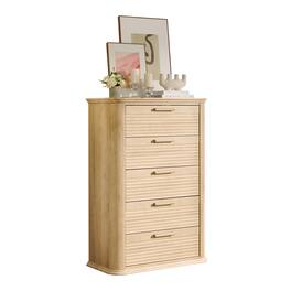 Forest'nSky - Wood 5 drawer 31.5 in. Wide Chest of Drawers with Curved Profile Design for Living Room - Oak