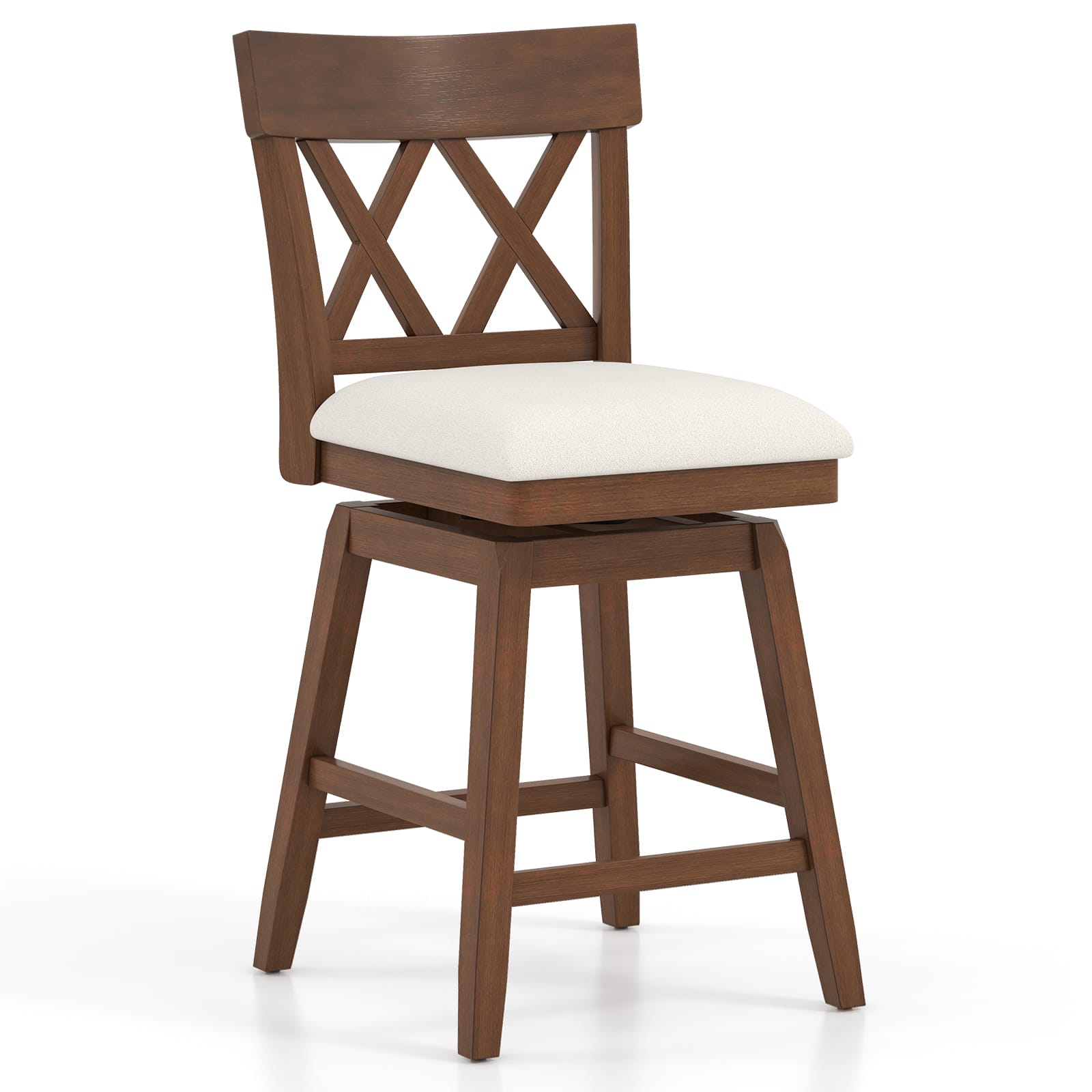 Gymax - 2'' Bar Stool Wooden Chair w/Contoured Backrest Swivel Padded Seat for Kitchen Brown & Beige - Brown, Beige price history on PriceWatchPro