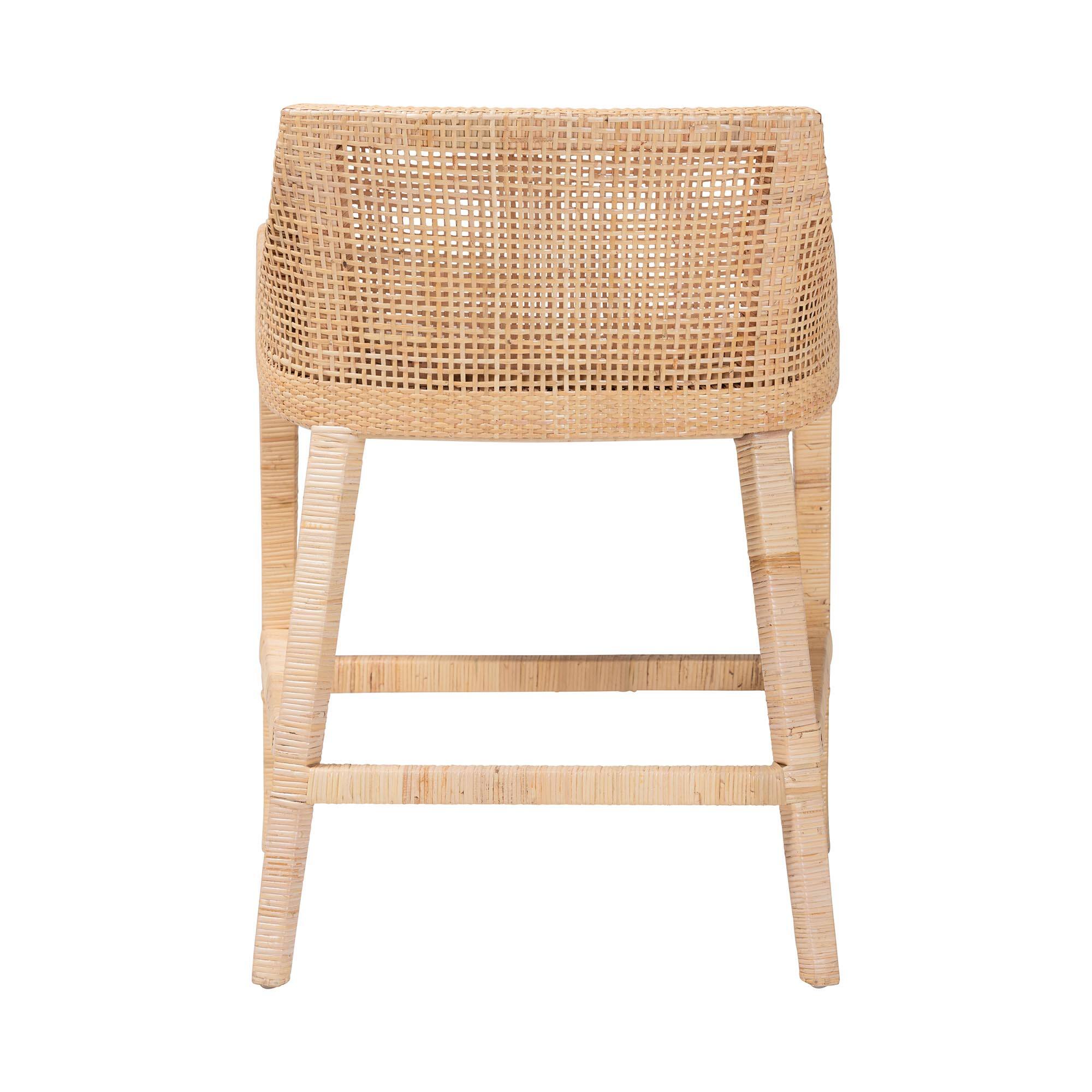 Back. bali & pari - Beata Natural Rattan Counter Stool - Handcrafted Wingback Counter Chair with Woven Detailing and Removable Cushion - Light Honey.