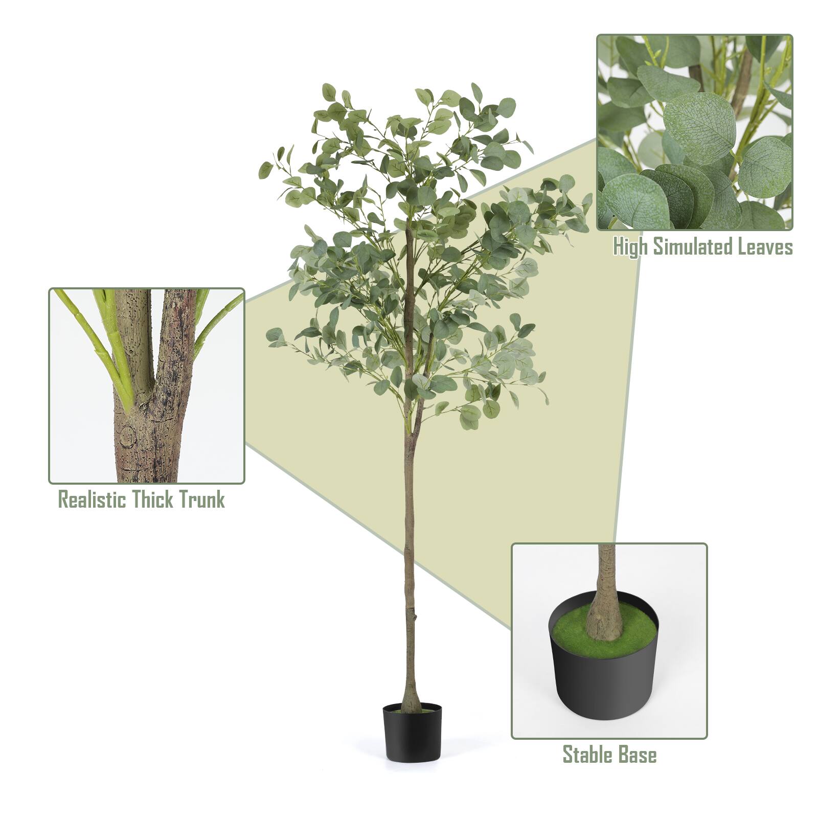 High Simulated Leaves  
Realistic Thick Trunk  
Stable Base