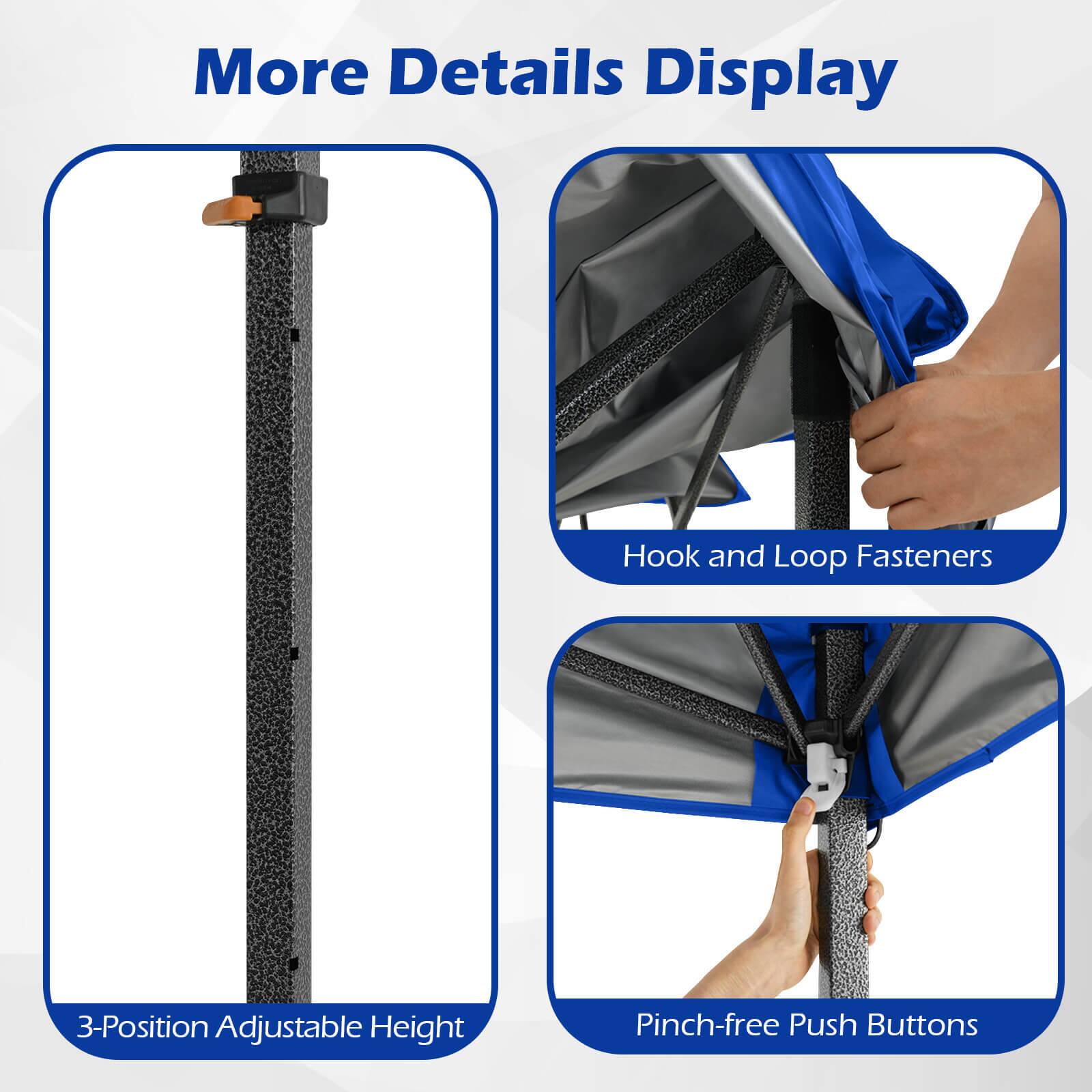 More Details Display

- 3-Position Adjustable Height
- Hook and Loop Fasteners
- Pinch-free Push Buttons