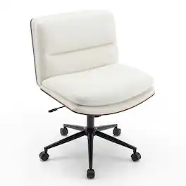 Gymax - Armless Office Chair w/Wheels Curved Backrest Padded Seat Smooth Faux Leather - White