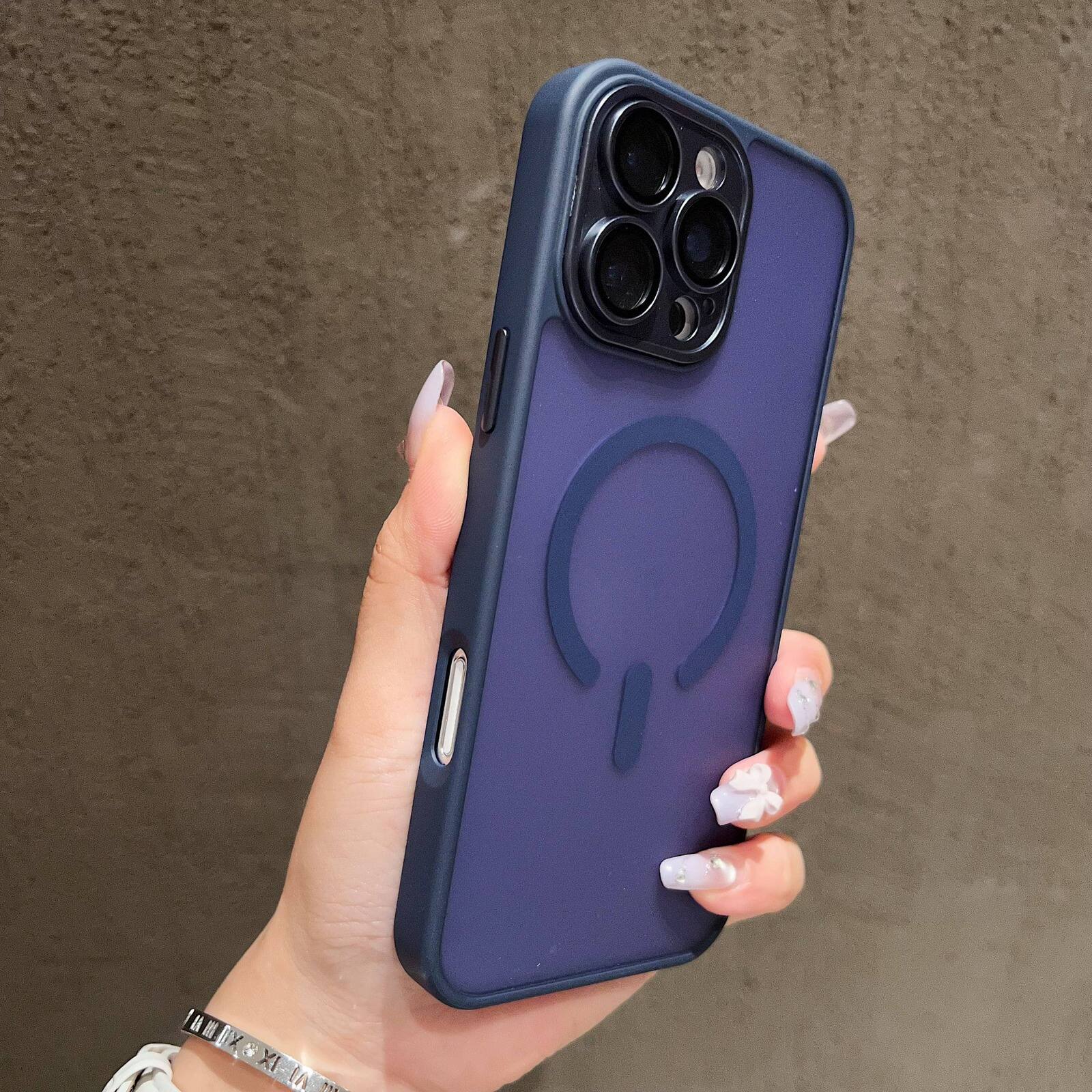 Alt View 4. UUCOVER - For Apple iPhone 16 Pro Max Magnetic Case with Built-in Camera Lens Protector Cover, Compatible with MagSafe Matte Cover - Darkblue.