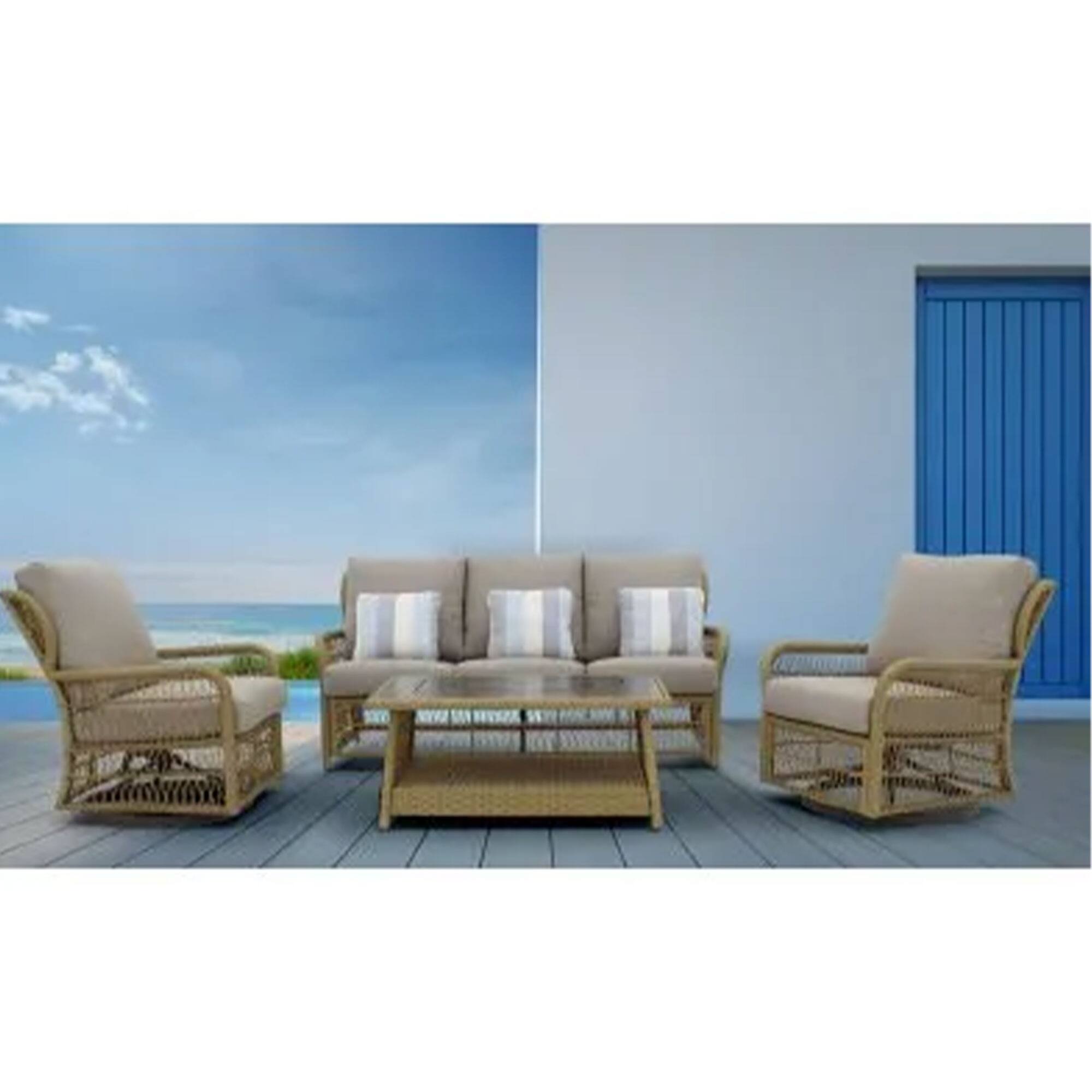 Alt View 3. Four Seasons Courtyard - Four Seasons Courtyard Positano 40" x 26" Outdoor Wicker Coffee Table, Brown - Brown.
