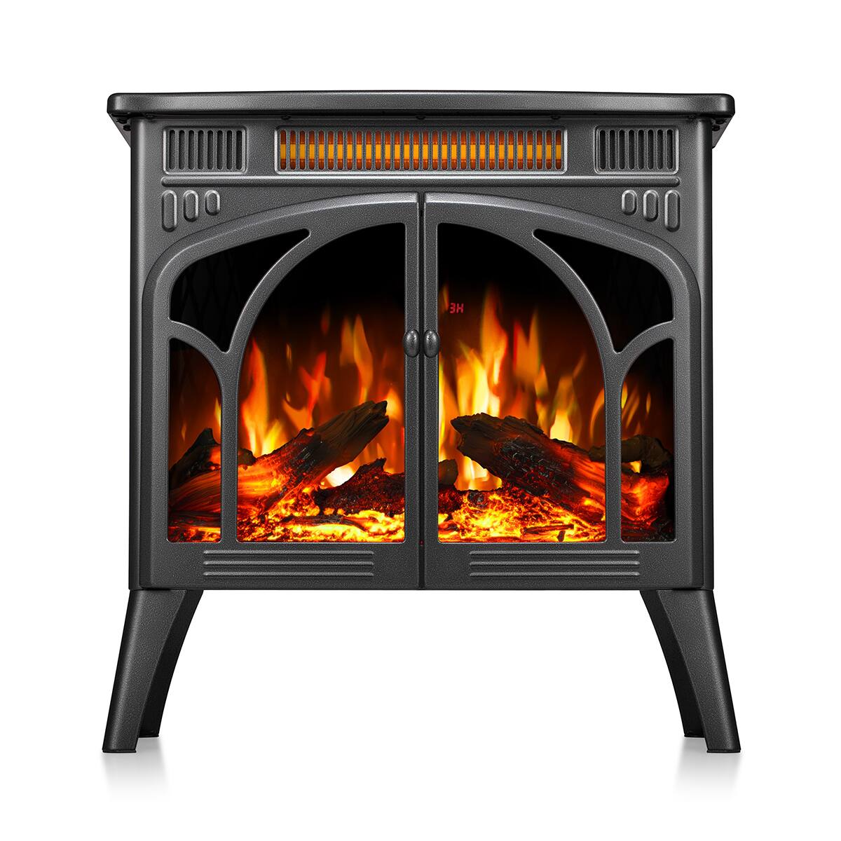 Back. Bestier - Electric Fireplace Heater 24.25" with Remote, Adjustable Brightness and Heating Mode, Flame Effects & Log Colors, Grey - Grey.