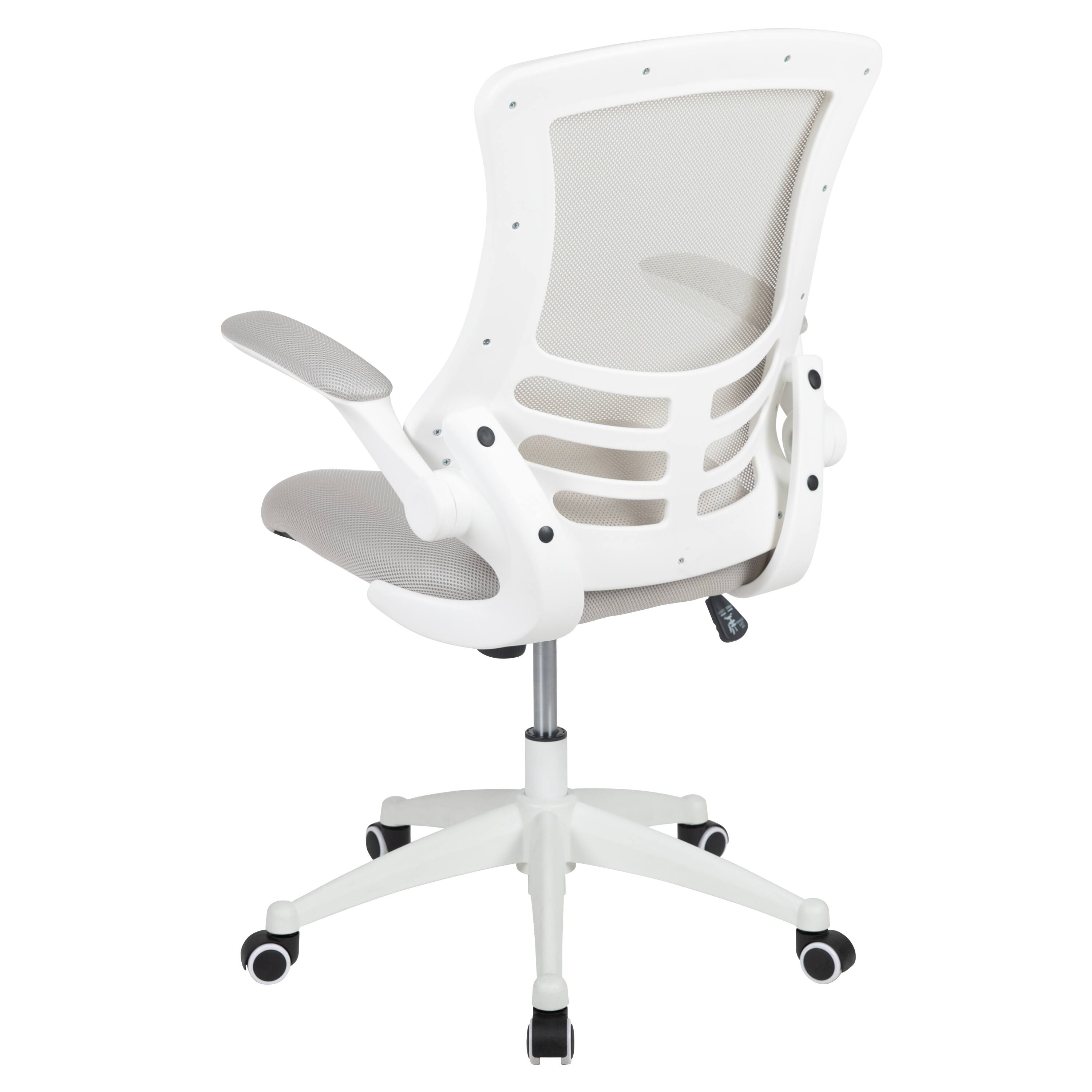 Alt View 5. Emma + Oliver - Mid-Back Mesh Swivel Ergonomic Task Office Chair with Flip-Up Arms - Light Gray Mesh/White Frame.