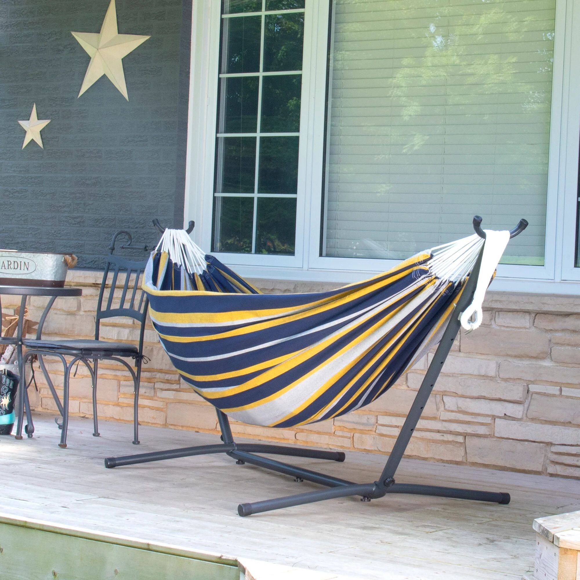 Alt View 2. Vivere - Vivere Double Cotton Hammock, Comfortable Daybed with Steel Stand, 9', Serenity - Serenity.
