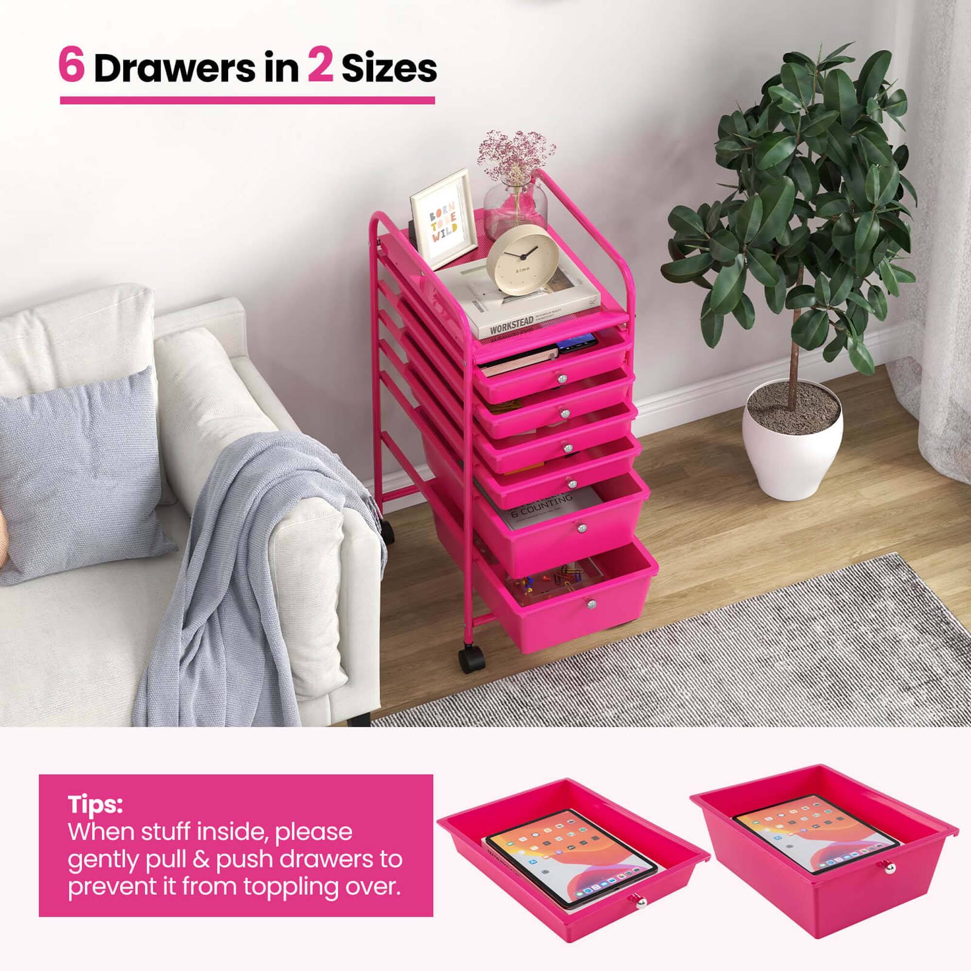 6 Drawers in 2 Sizes

Tips: When stuff inside, please gently pull & push drawers to prevent it from toppling over.