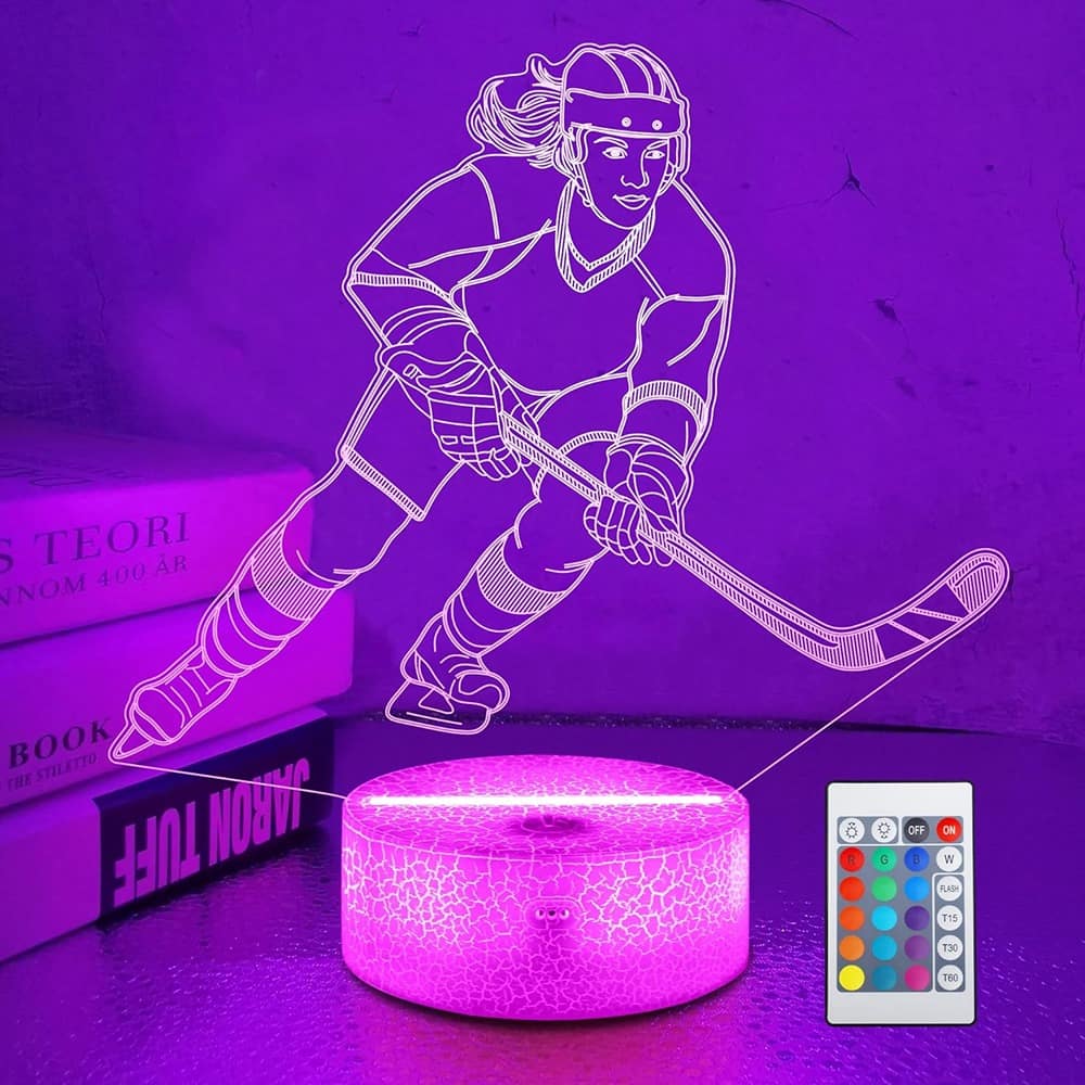 ACJPR - Ice Hockey Player 3D Night Light – 16-Color Changing LED Illusion Desk Lamp for Kids, Teens, and Gifts