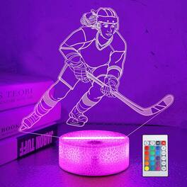 ACJPR - Ice Hockey Player 3D Night Light – 16-Color Changing LED Illusion Desk Lamp for Kids, Teens, and Gifts