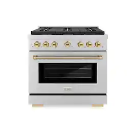 ZLINE - Autograph 36 in. 5.2 Cu. Ft. Freestanding Paramount Gas Range in Stainless Steel with Polished Gold Helix Handle - Stainless Steel