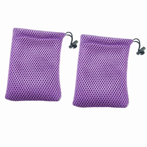 Front. Vulpecula Spade - Nylon Mesh Drawstring Bag, Small Storage Pouch String Bags (13 x 9cm / 5" x 3.5") for Mini Stuff MP3 Charger Earphone - Purple.