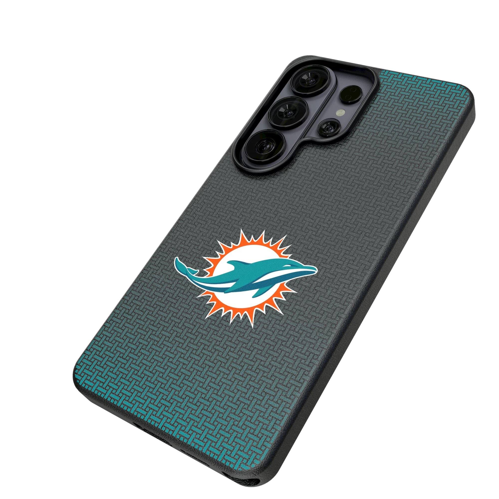 Alt View 1. Keyscaper - Miami Dolphins Linen Galaxy Magnetic Bump Case - S25 - Black.