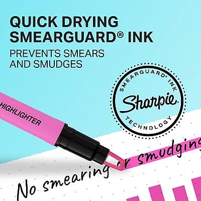 QUICK DRYING SMEARGUARD® INK  
PREVENTS SMEARS AND SMUDGES  

SMEARGUARD® INK  
Sharpie TECHNOLOGY  

HIGHLIGHTER  

No smearing or smudging