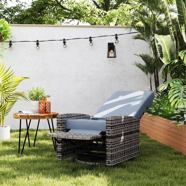 Alt View 1. PULUZ - Outdoor Wicker Swivel Recliner Chair, for Patio - Gray.