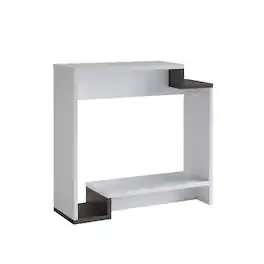 Manhattan Lane - 36 Inch Modern Console Table, Multilevel Wood Shelves - White, Gray