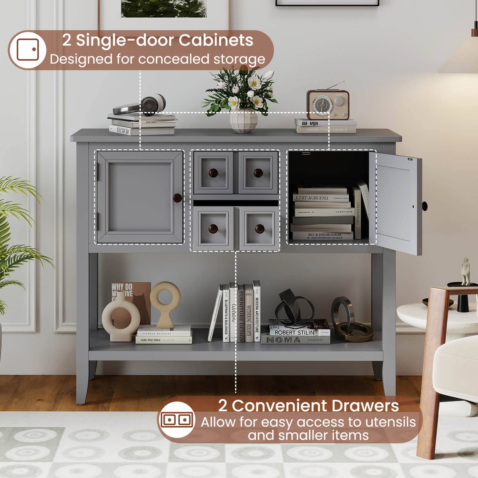 2 Single-door Cabinets Designed for concealed storage

2 Convenient Drawers Allow for easy access to utensils and smaller items