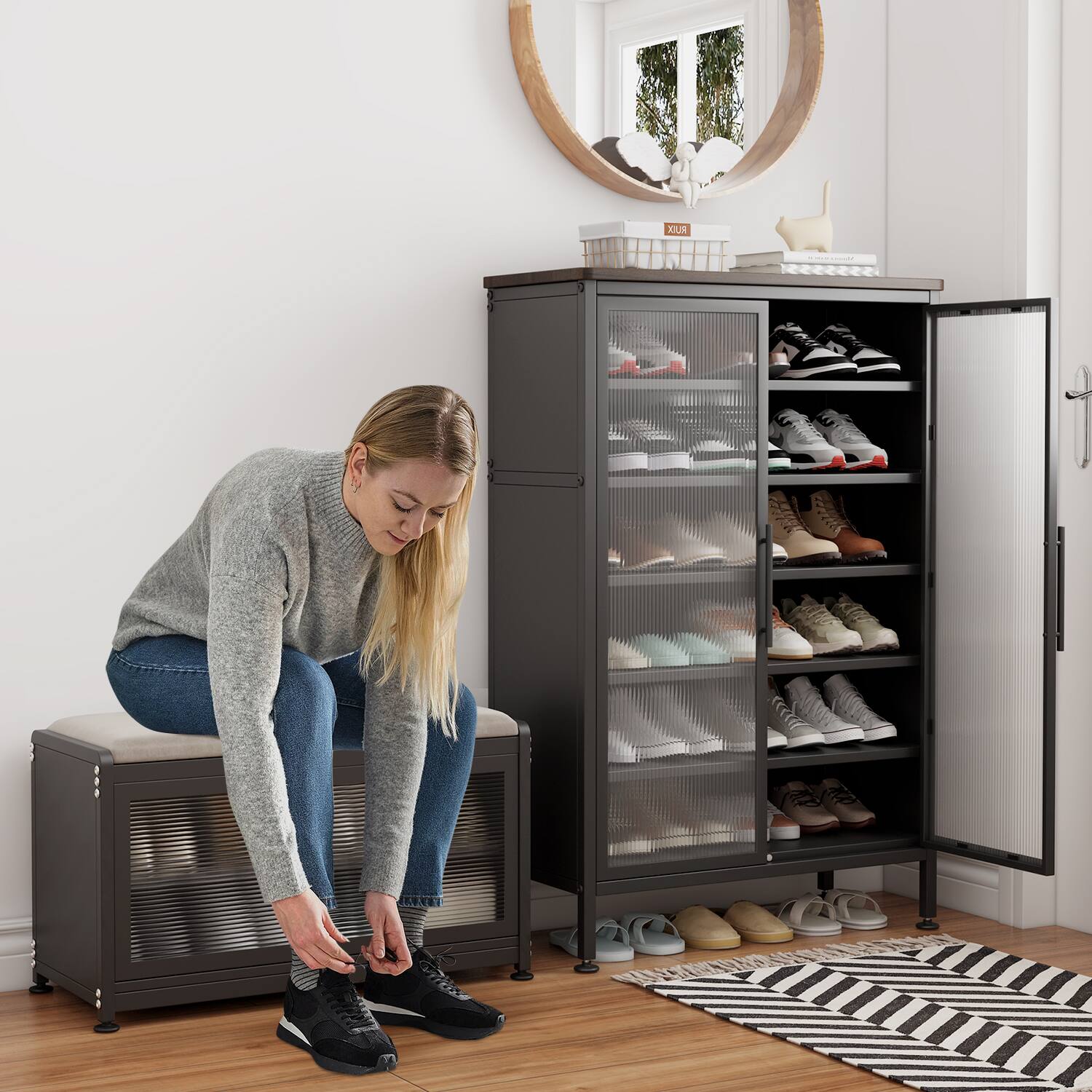 Angle. Malletson - 6-Tier Metal Shoe Cabinet with Sturdy Support Legs, Shoes Rack Organizer Cabinet for Entryway - Black.