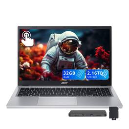 Acer - Aspire 3 15.6" FHD Touch Laptop,Ryzen 5 7520U,32GB LPDDR5,2TB SSD+160GB Dock Set,AMD Radeon Graphics,Win 11 - Silver