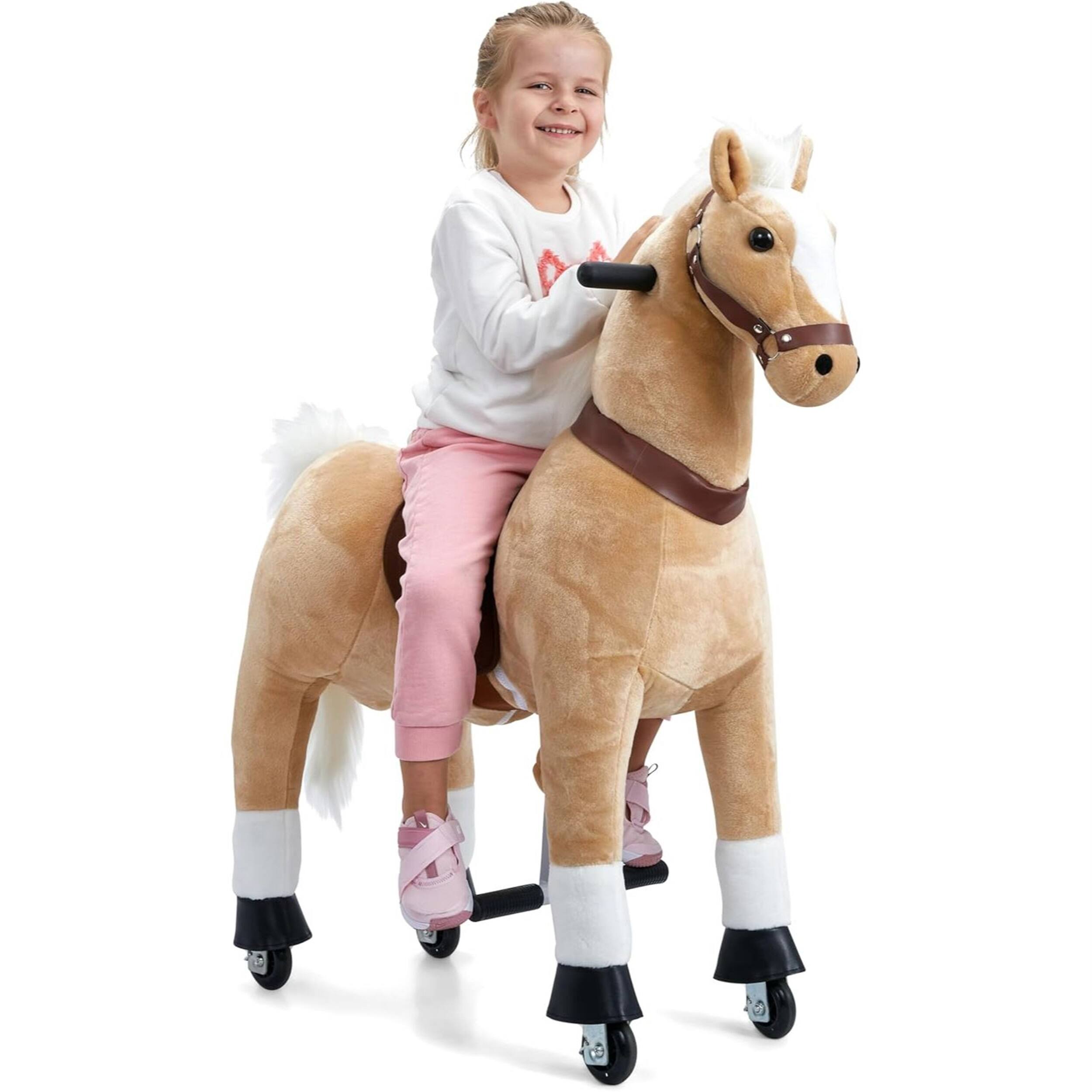 Lil' Jumbl - Ride on Horse, Kids Ride on Toy with Realistic Sounds & Rolling Wheels (Off-White) - Brown