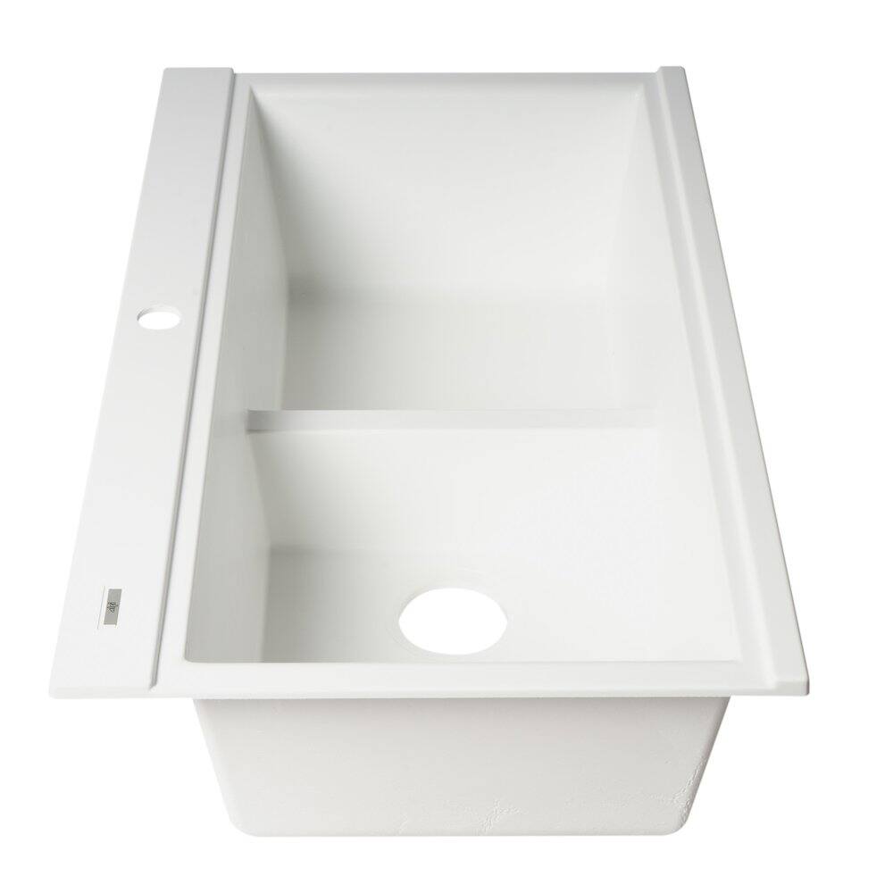 Alt View 5. Alfi - ALFI brand White 33 Granite Composite Workstation Step Rim Double Bowl Drop In Sink - White.