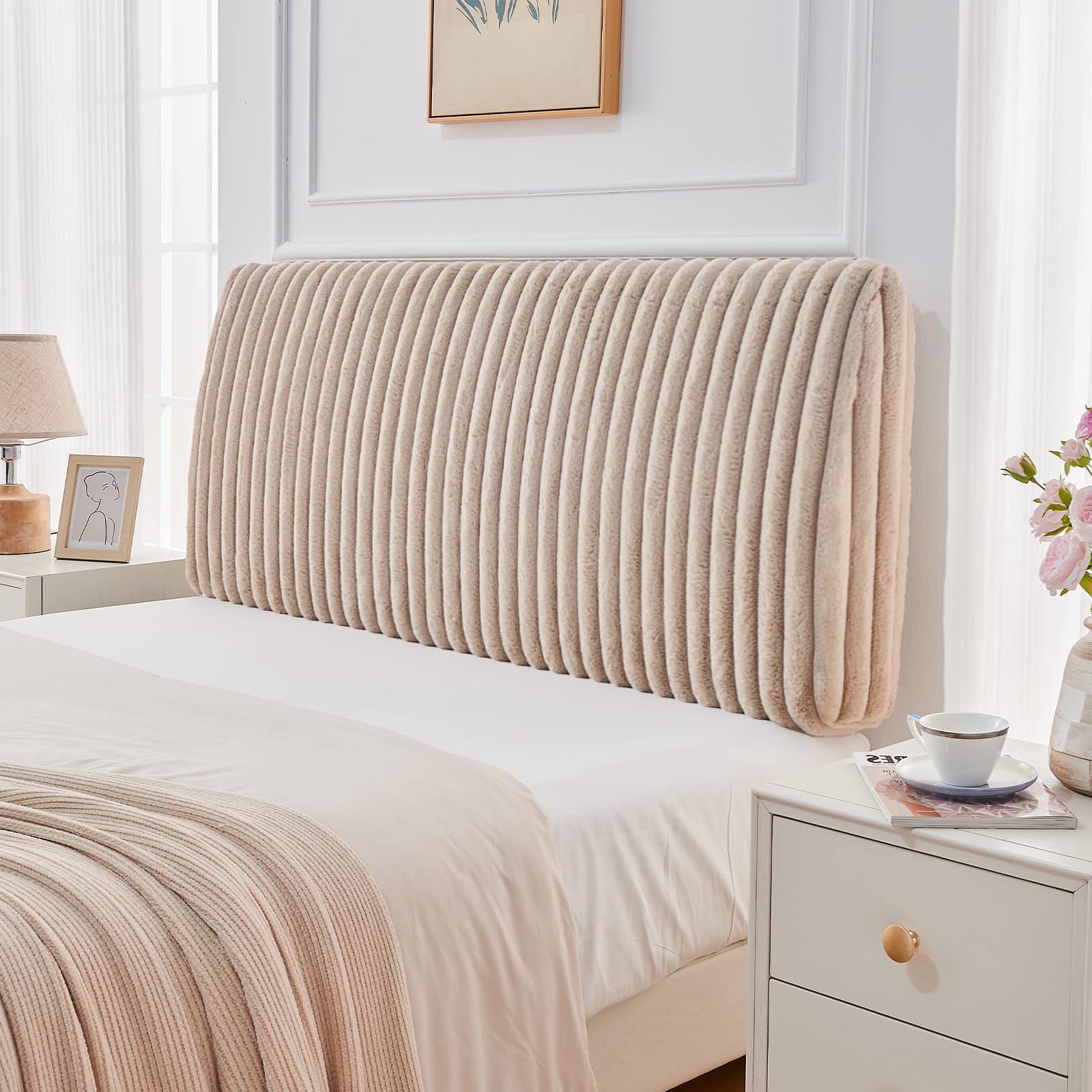 Pinmoco - 6.3" Thickness Upholstered Headboard Ergonomic Design Headboard - Light Camel