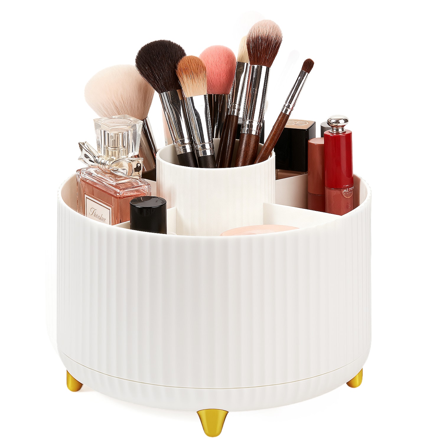 Mber - Makeup Brush Holder Organizer, Pencil Pen Holder Cup for Desk Organizer, Rotating Makeup Brushes Holder for Vanity - White