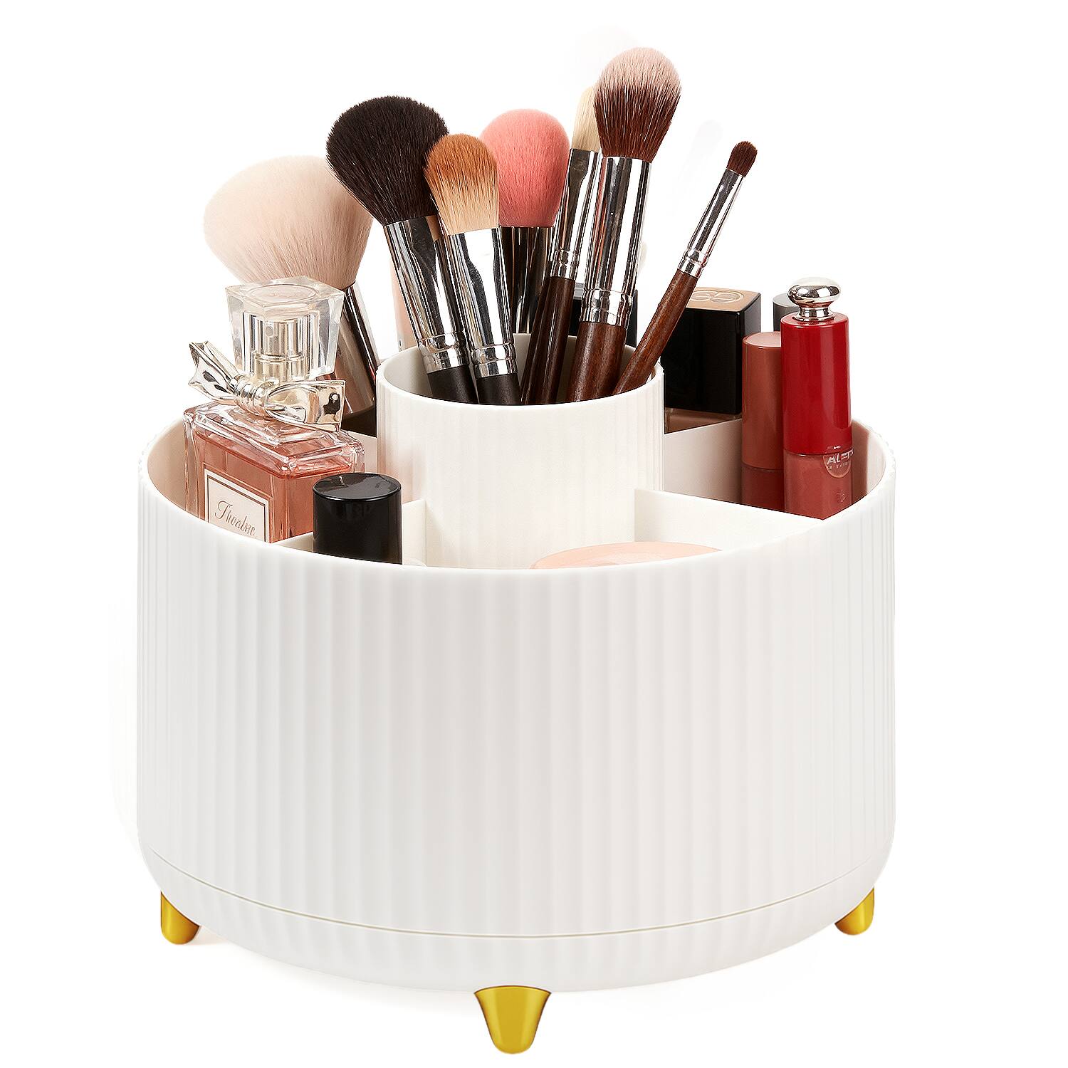 Mber - Makeup Brush Holder Organizer, Pencil Pen Holder Cup for Desk Organizer, Rotating Makeup Brushes Holder for Vanity - White