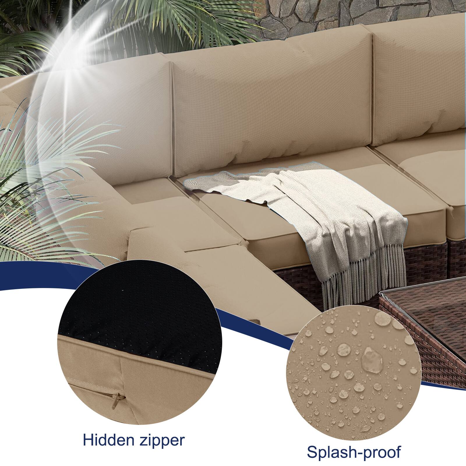 Hidden zipper  
Splash-proof