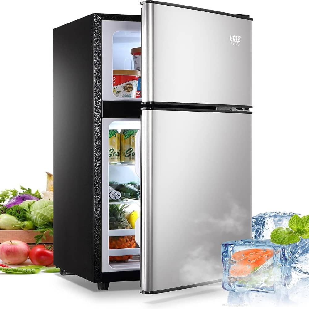 Loheer - Compact Refrigerator Mini Fridge with Top Freezer Freestanding Small Refrigerator for Dorm Bedroom Office - Silver