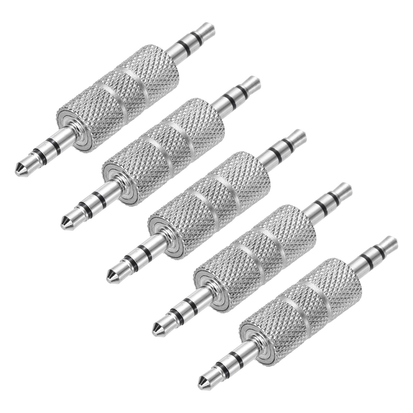 Front. Unique Bargains - 5pcs 3.5mm M to 3.5mm M Connector Zn Alloy Ni Plated Stereo TRS for Audio/HP/Spkr/Player/Video Rcvr/Sound Sys, Silver - Silver.