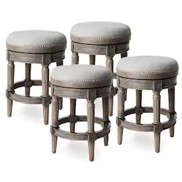 Maven Lane - Pullman Backless Counter Stool Finish with Ash Grey Fabric Upholstery, Set of 4 - Reclaimed Oak