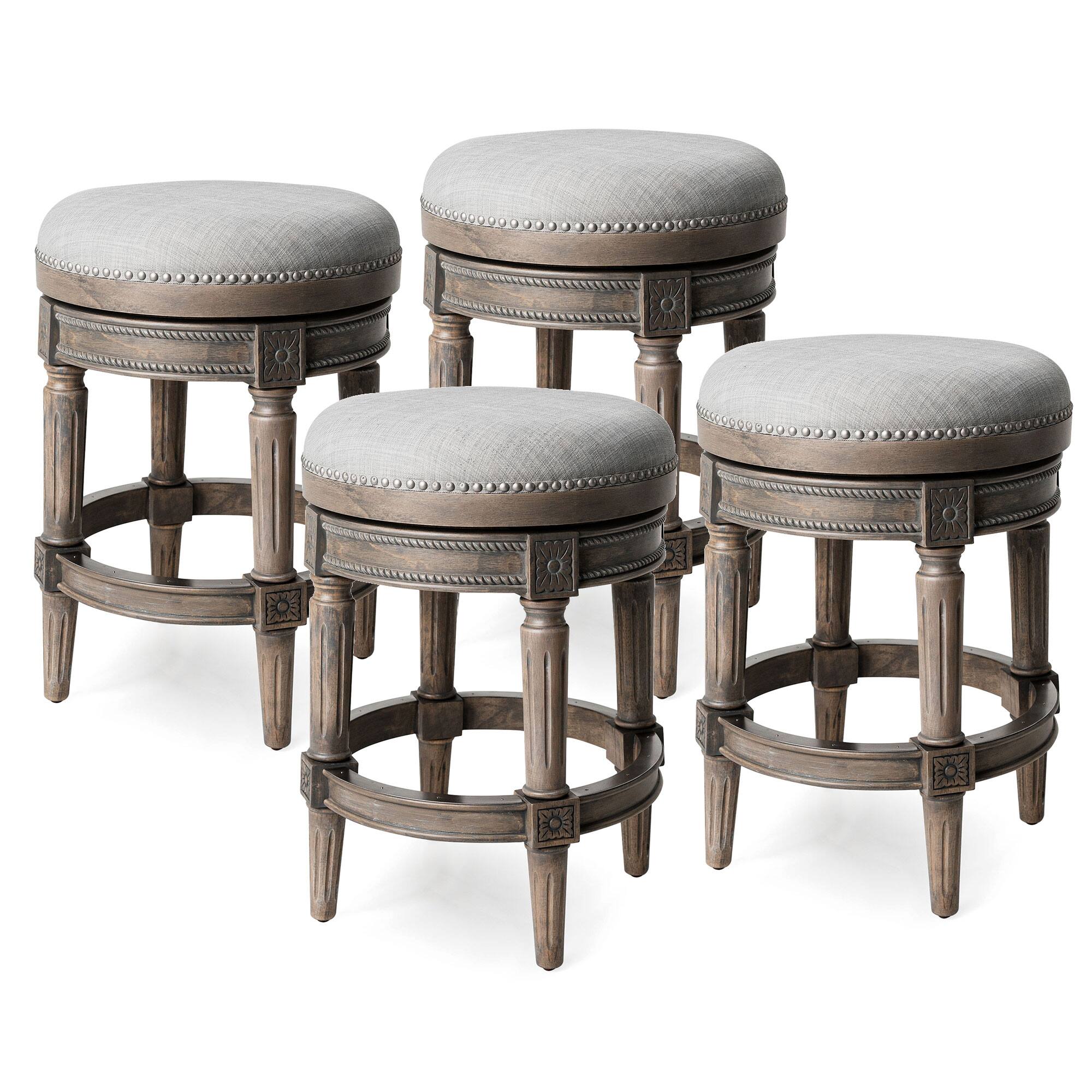 Maven Lane - Pullman Backless Counter Stool Finish with Ash Grey Fabric Upholstery, Set of 4 - Reclaimed Oak
