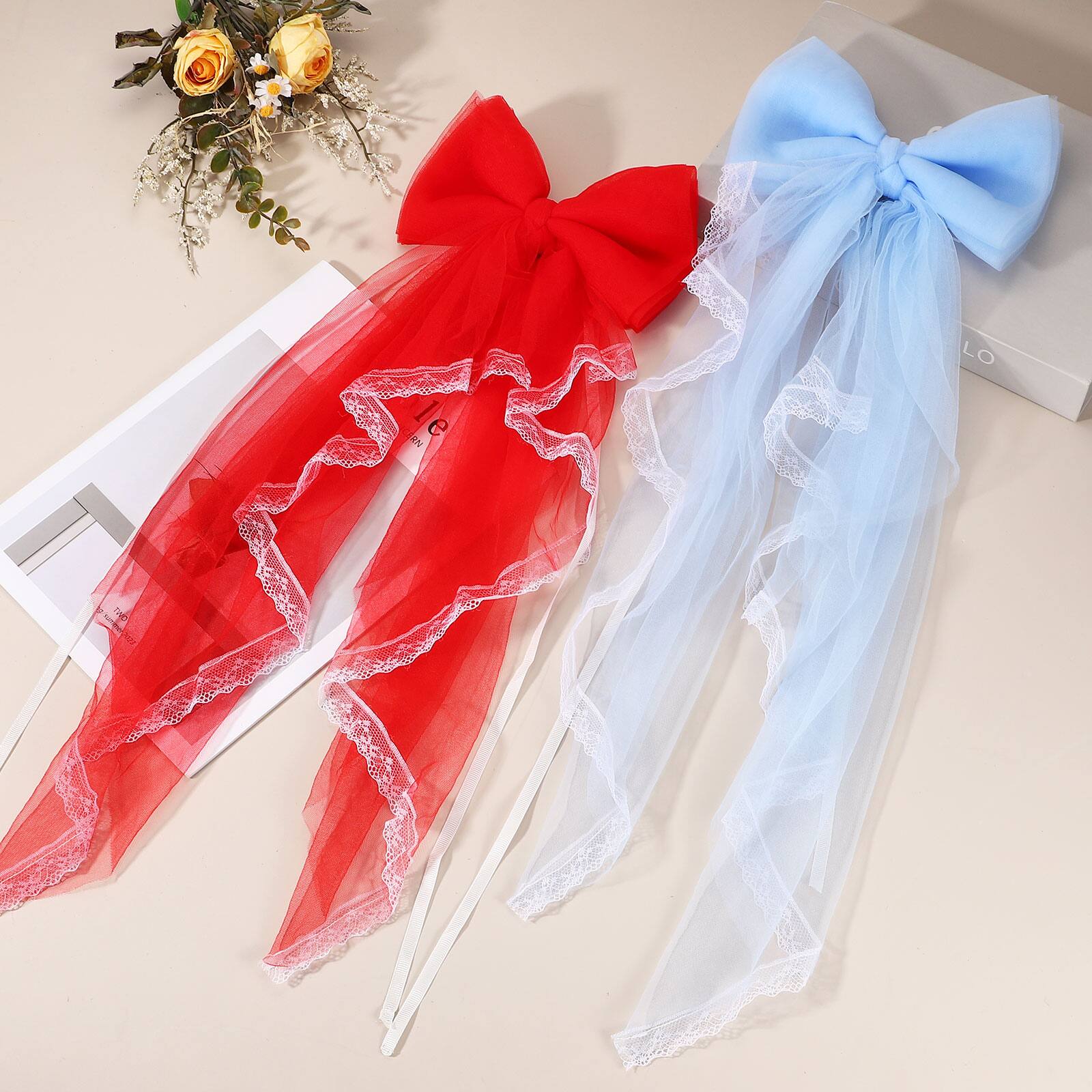 Alt View 3. Unique Bargains - Premium 2pcs BowKnot Curtain Tiebacks with Buckle Decorative Holders for Home Office Thin Sheer Window Curtains - Red.