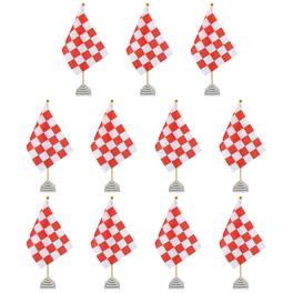 Unique Bargains - 12pcs 12" R/W Checkered Table Flag for Racing/Sport Party, Bamboo Stick & Silver Square Base - Red and White Flag, Silver Base