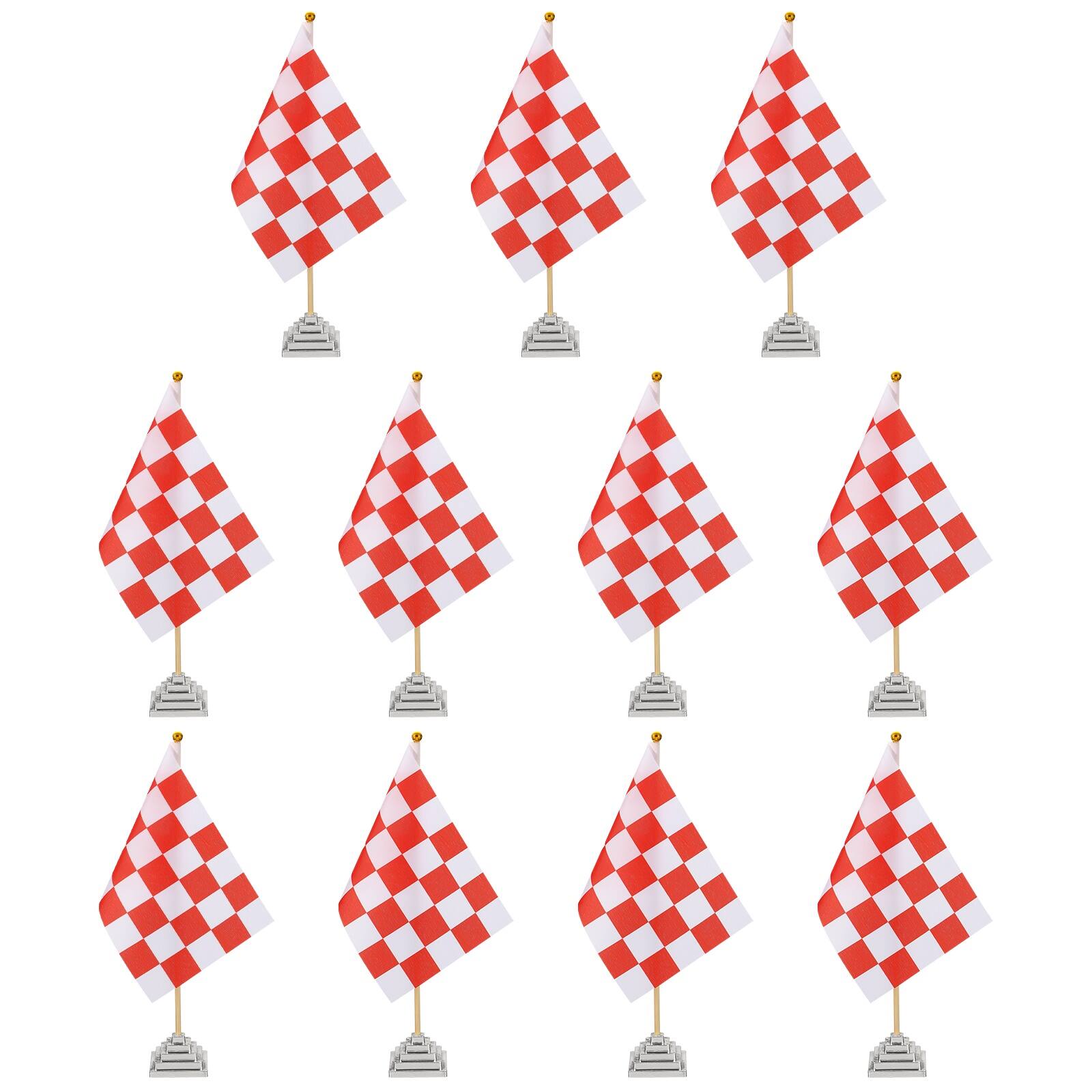 Front. Unique Bargains - 12pcs 12" R/W Checkered Table Flag for Racing/Sport Party, Bamboo Stick & Silver Square Base - Red and White Flag, Silver Base.