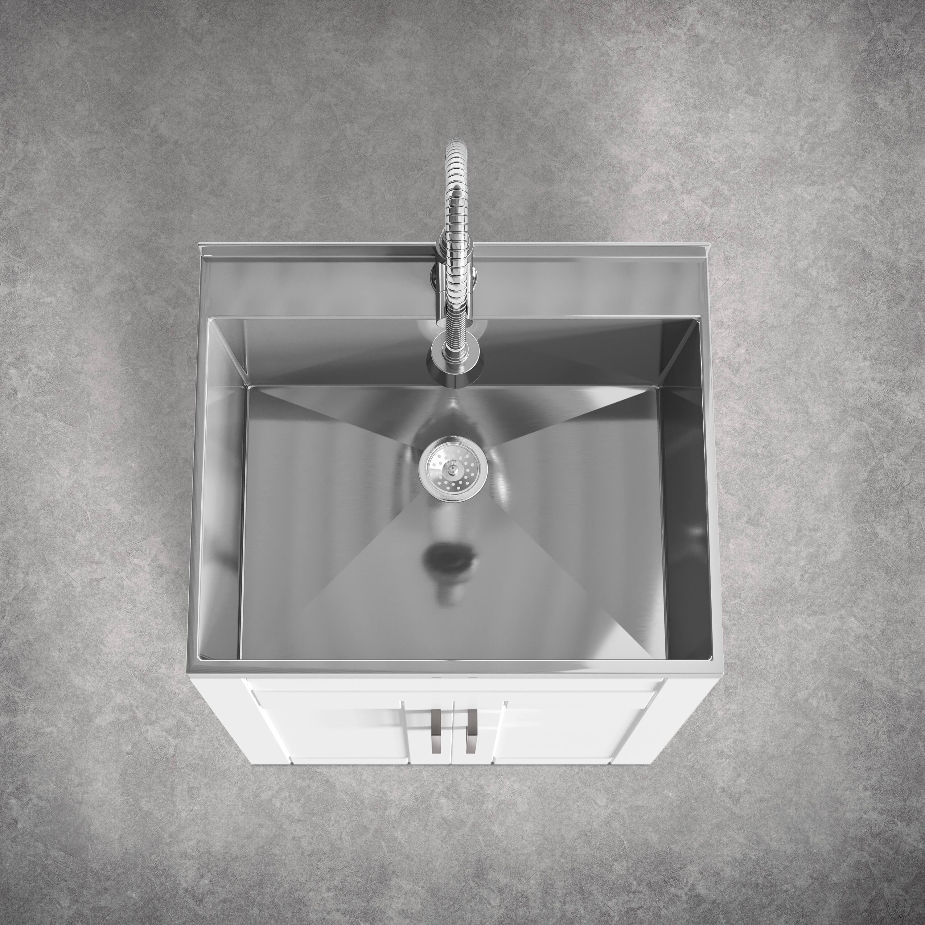 Alt View 1. Simpli Home - Hennessy 24 inch Wide Utility Sink and Laundry Cabinet, Glacier White Finish - Glacier White.