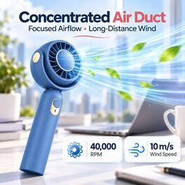 Anysun - Portable Handheld Fan – Foldable Turbo Mini Fan with Strong Wind, Ultra Quiet Personal Cooling for Travel & Outdoor - Blue