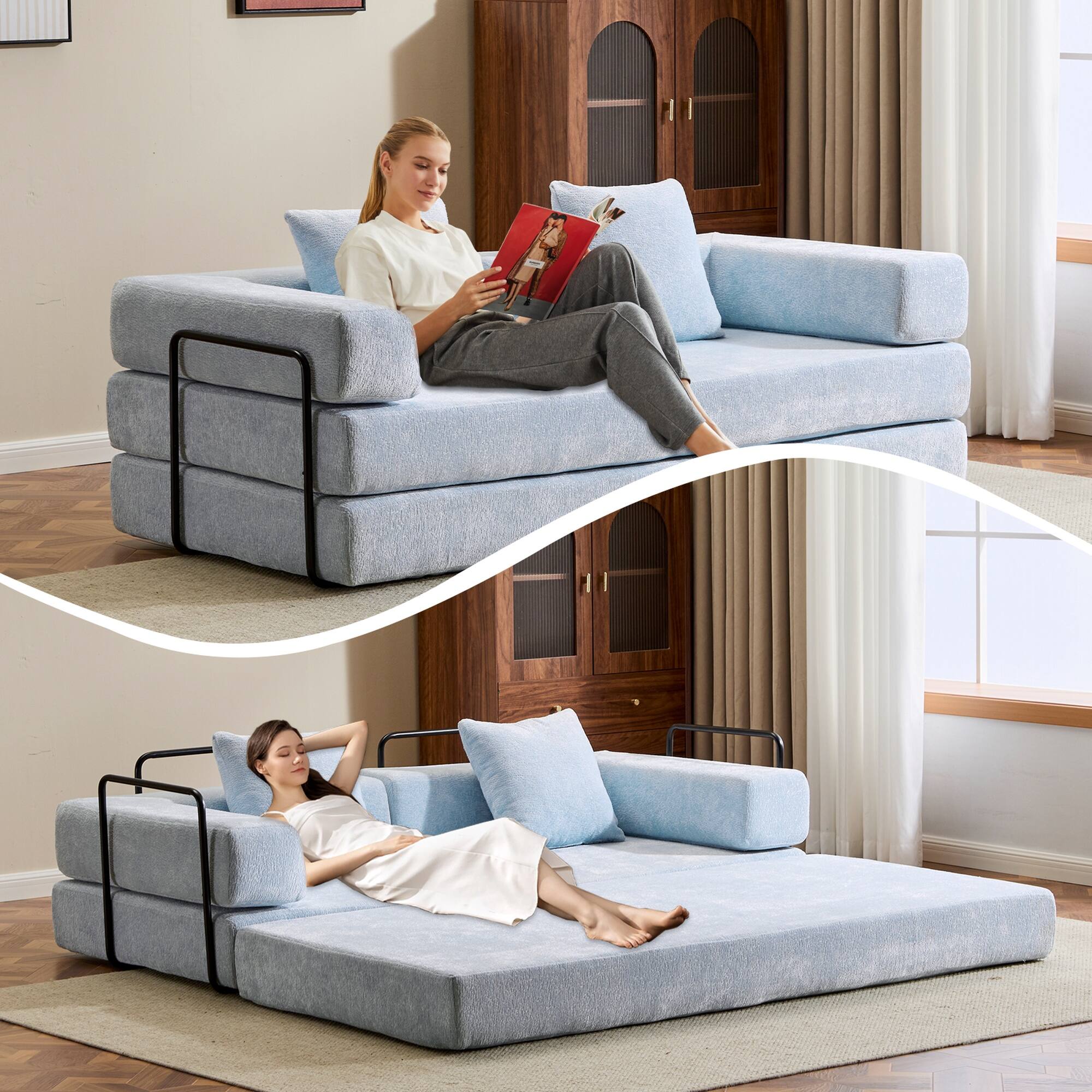 Alt View 1. Boyel Living - Convertible Memory Foam Floor Sofa Bed - Light Blue.