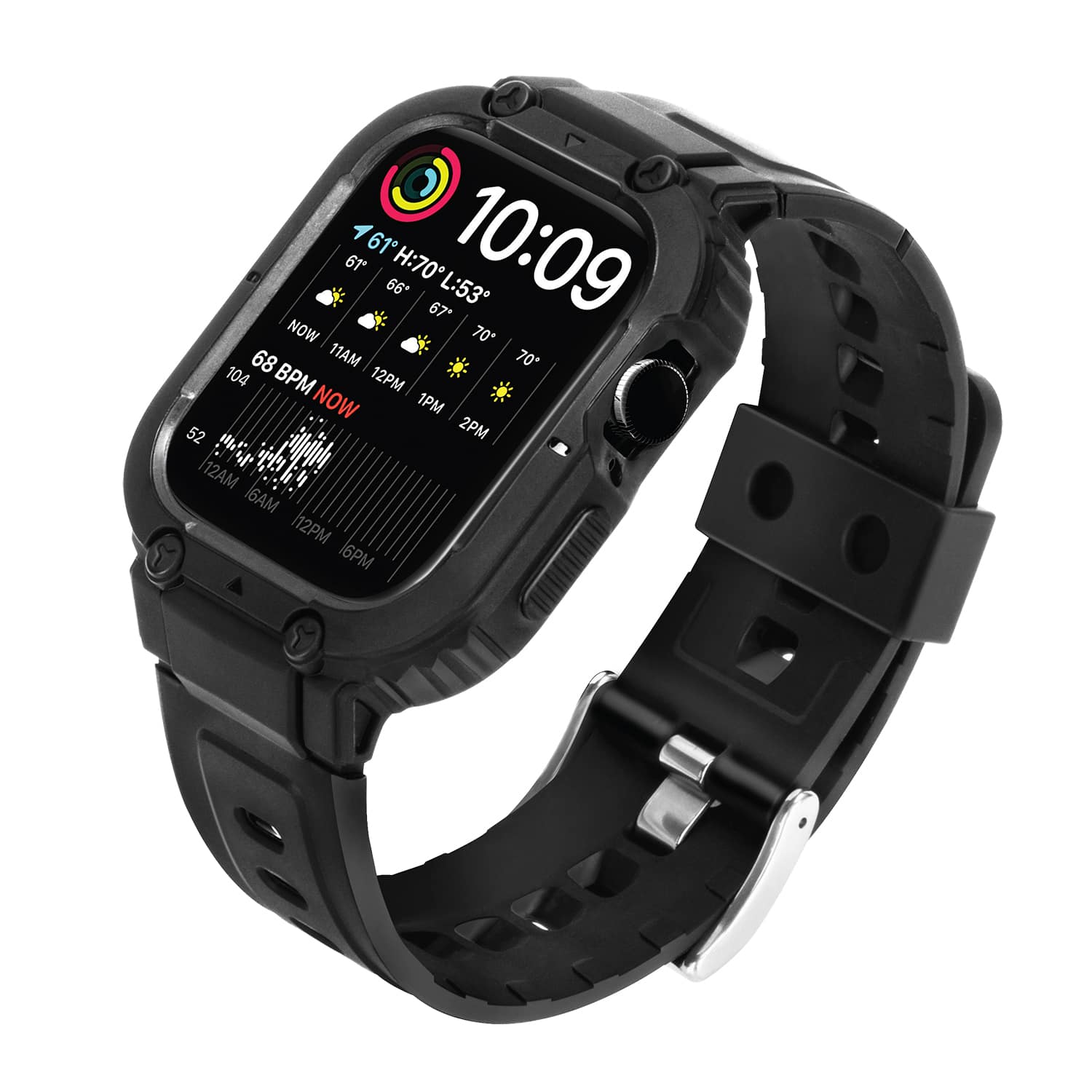 Vena - For Apple Watch Bands 45mm Series 9/8/7, TPU Watch Band Strap 44mm Series 6/5/4 & SE 3 Band 1st 2nd Gen iWatch - Black