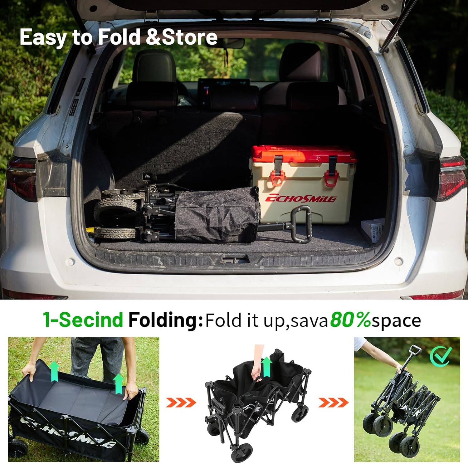 Easy to Fold & Store, ECHOSMiLE, 1-Secind Folding: Fold it up, sava 80% space.