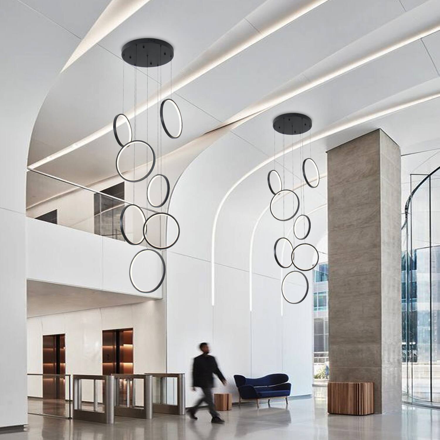 Angle. Umeiluce - Dimmable LED Geometric Chandelier Hanging Pendant for Staircase Stairs - Matte Black.