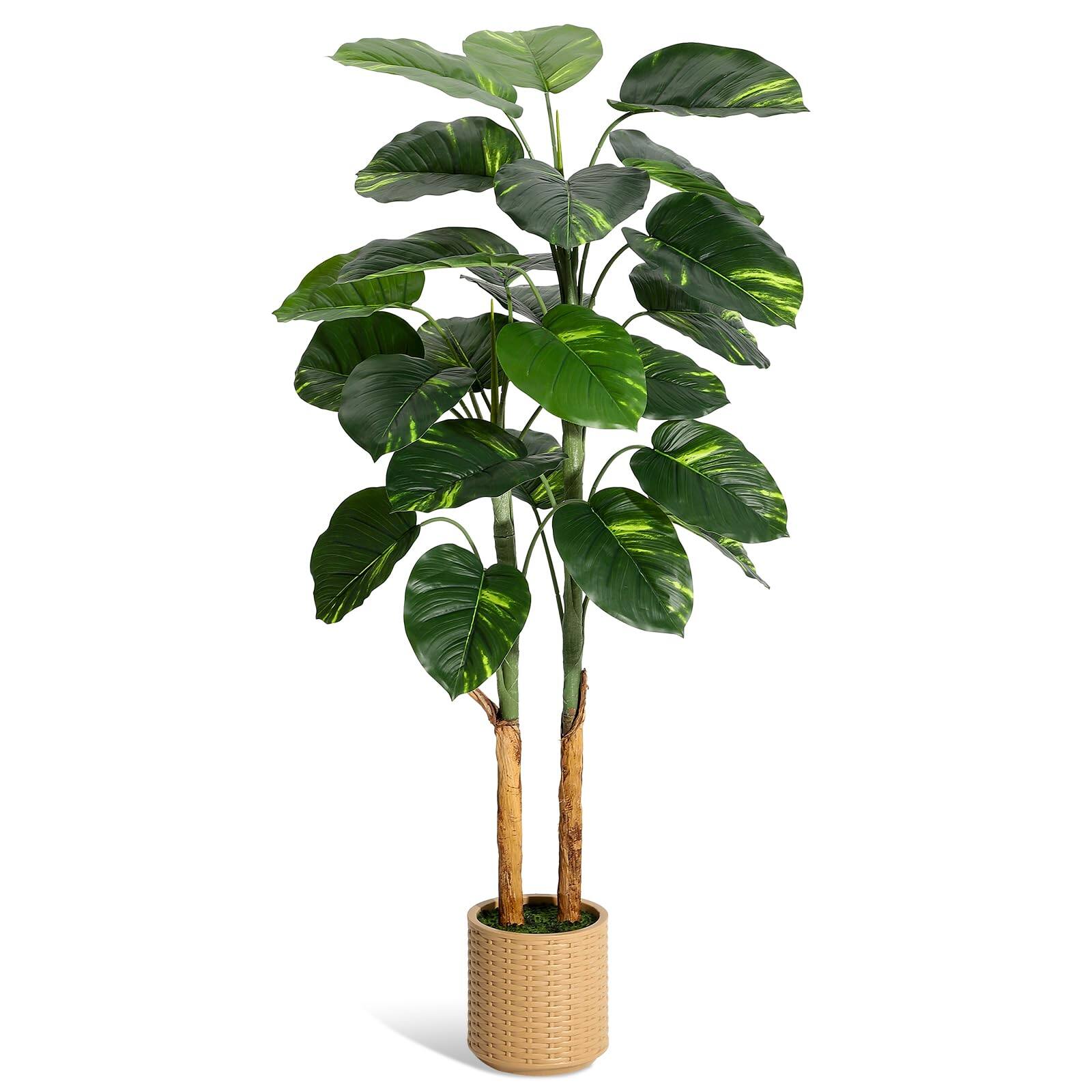 Front. Homhougo - 5FT Golden Pothos Plant – Faux Scindapsus Aureus in Decorative Pot, Lifelike Indoor Floor Plant - Green.