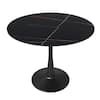 Front. LeisureMod - Bristol 31" Mid-Century Modern Round Pedestal Dining Table - Glossy MDF/Stone Top for Kitchen & Cafe - Stone - Black.