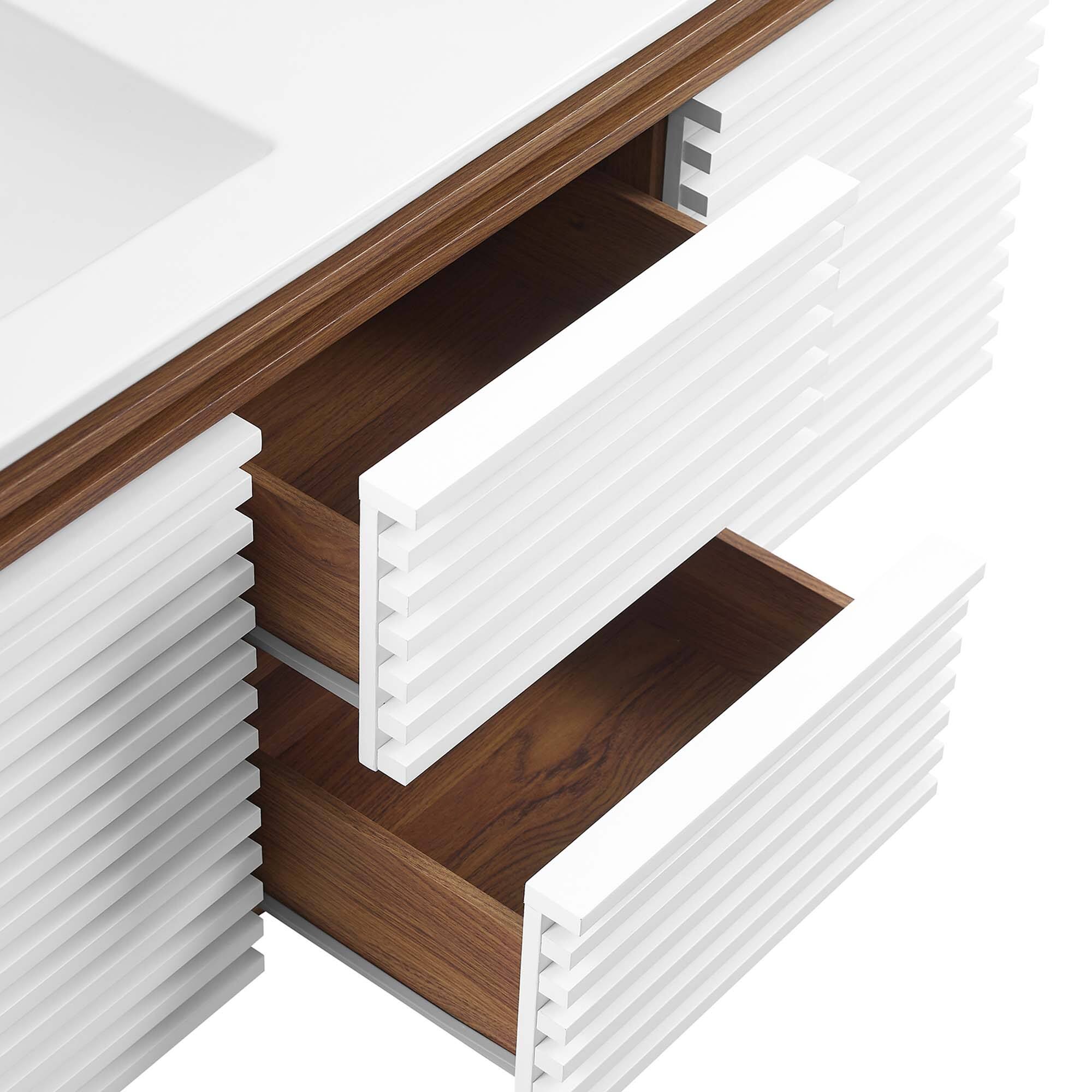 Alt View 6. Modway - Render 48" Wall-Mount Bathroom Vanity Basin Included by Modway - White Walnut White.
