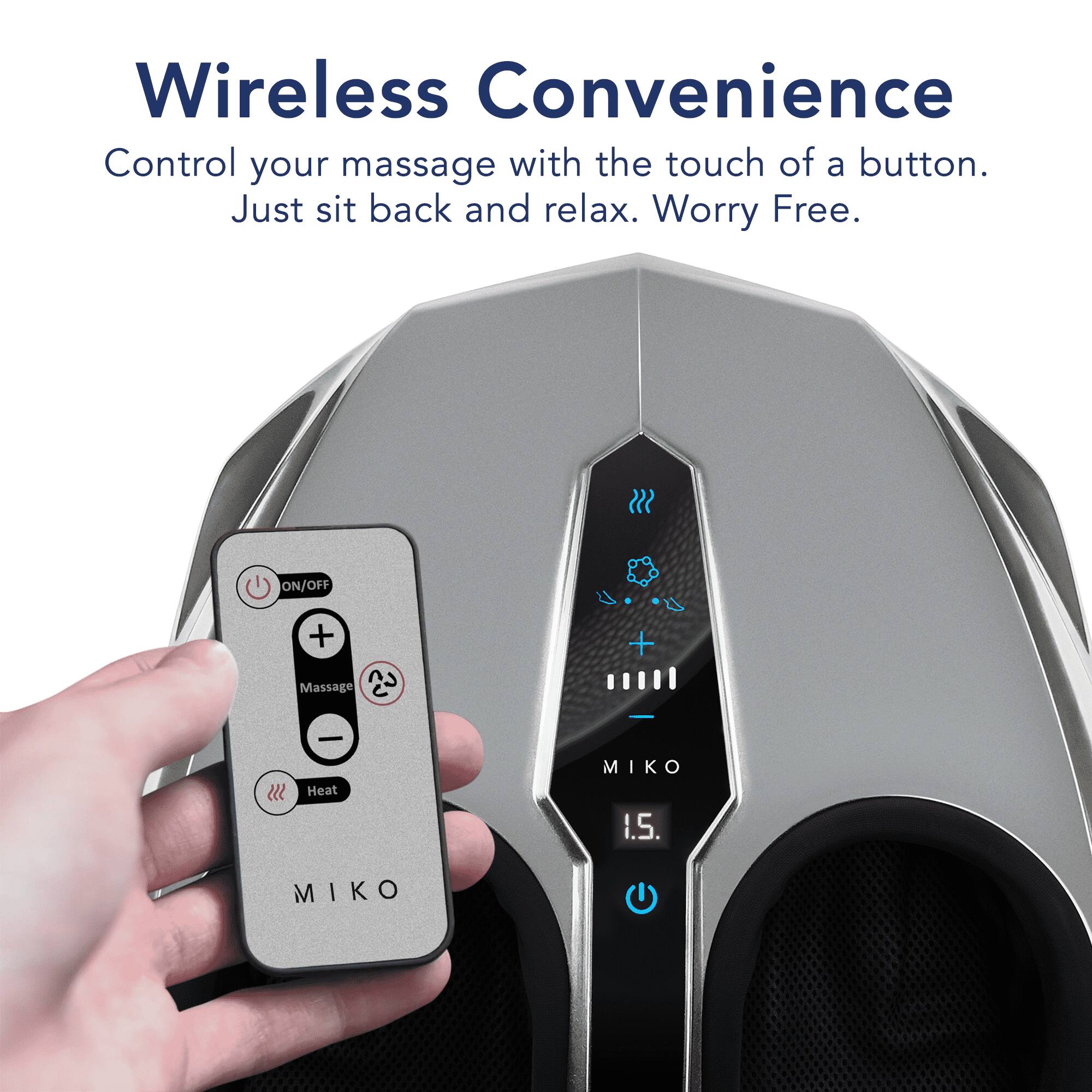 Wireless Convenience, Control your massage with the touch of a button. Just sit back and relax. Worry Free. ON/OFF, Massage, Heat, MIKO 1.5, MIKO