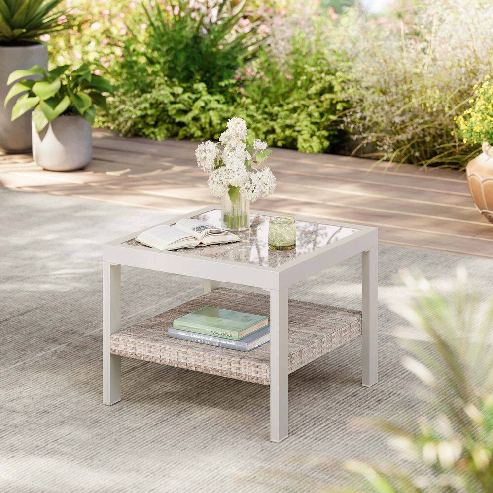 Back. Songmics Home - SONGMICS HOME Sencillo Collection - Outdoor Steel Glass Side Table, Bone Color - White.