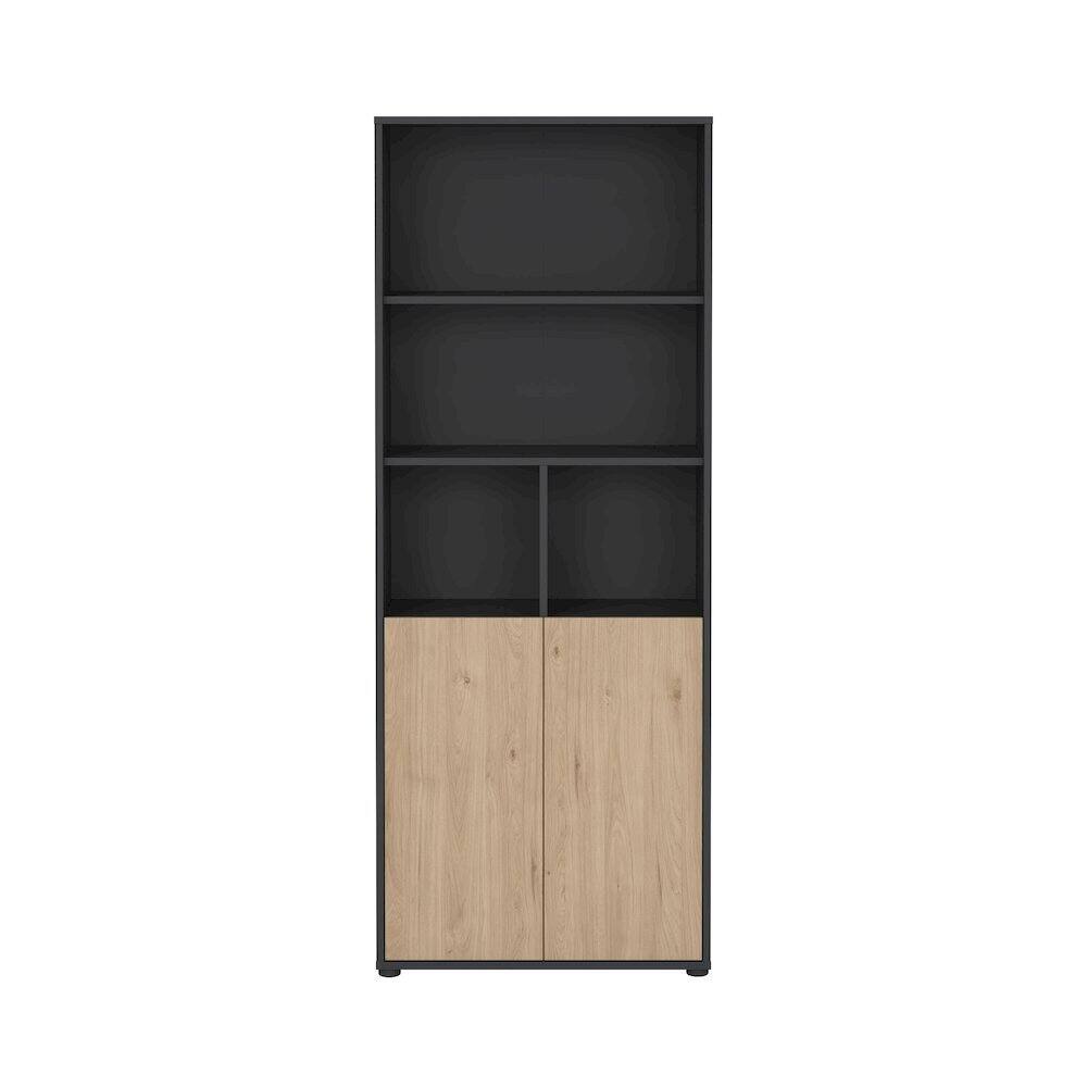 Alt View 1. FurniFact - 6-Shelf Bookshelf with 2 Doors for Office, Bedroom, or Living Room - Gray.