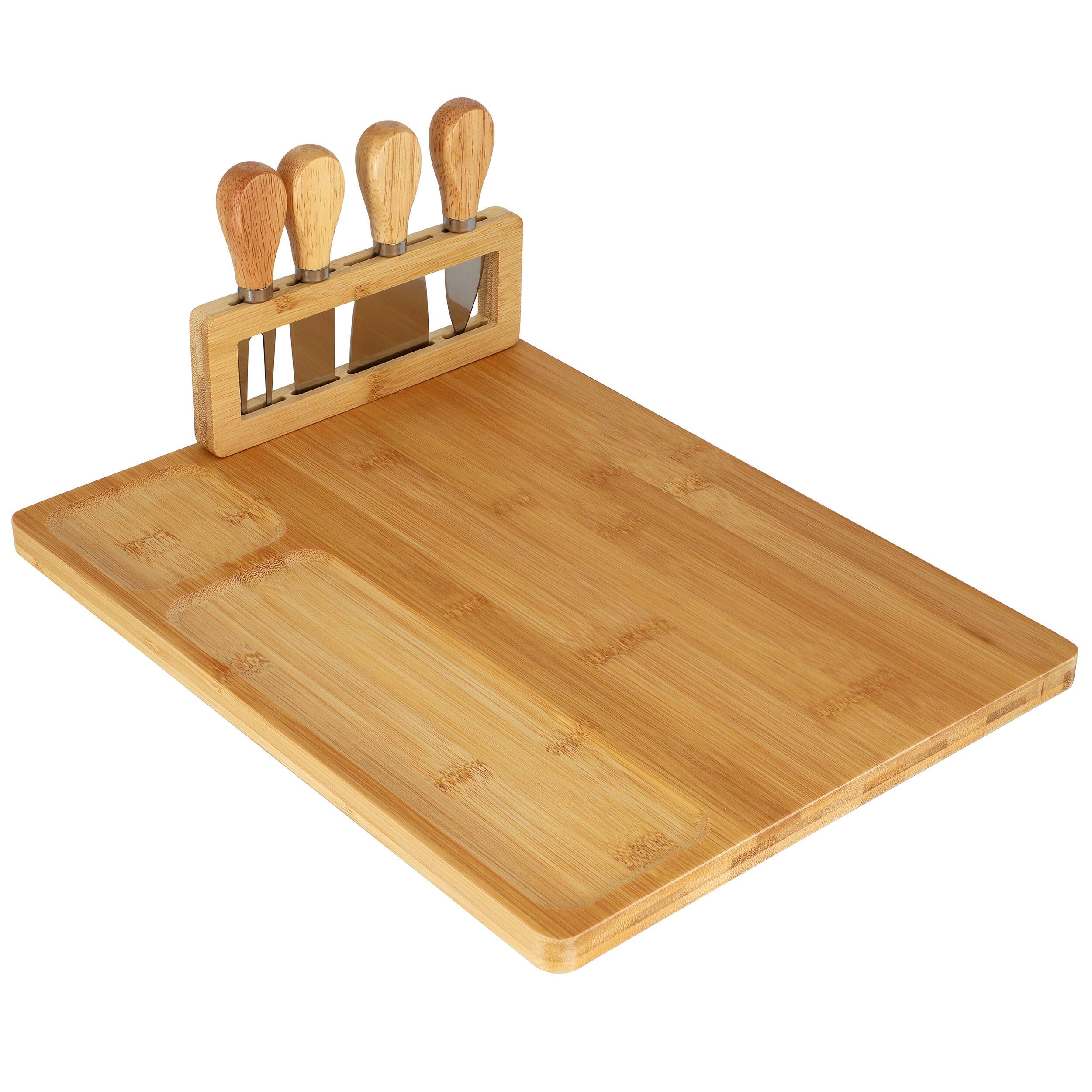 Alt View 1. MegaChef - MegaChef Bamboo Charcuterie and Cheese Board with Knife Stand Attachment and 4 Piece Knife Set - Brown.